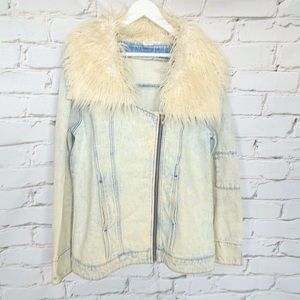 Some Days Lovin Shaggy Faux Fur Bleach Denim Jacket